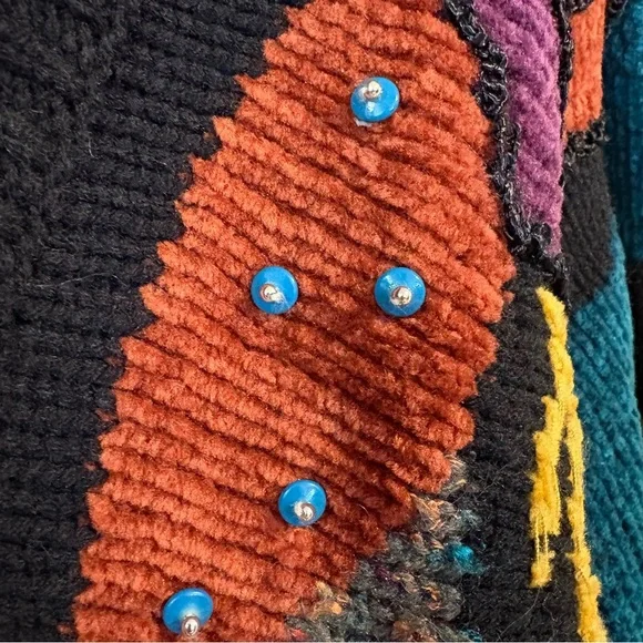 VTG 1990s Jaclyn Smith Petite Medium Womens PM Cardigan Sweater Beaded Abstract - Picture 4 of 6